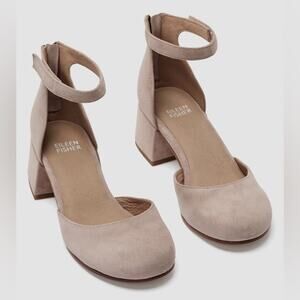 Eileen Fisher Suede Dota Pumps Earth Tan Women’s Size 7.5 New Block Heel Leather